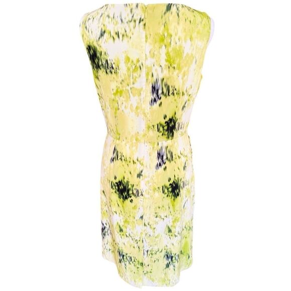 Ann Taylor 91% silk & spandex Assymetrical Neck green Watercolor Sheath Dress - Picture 3 of 7